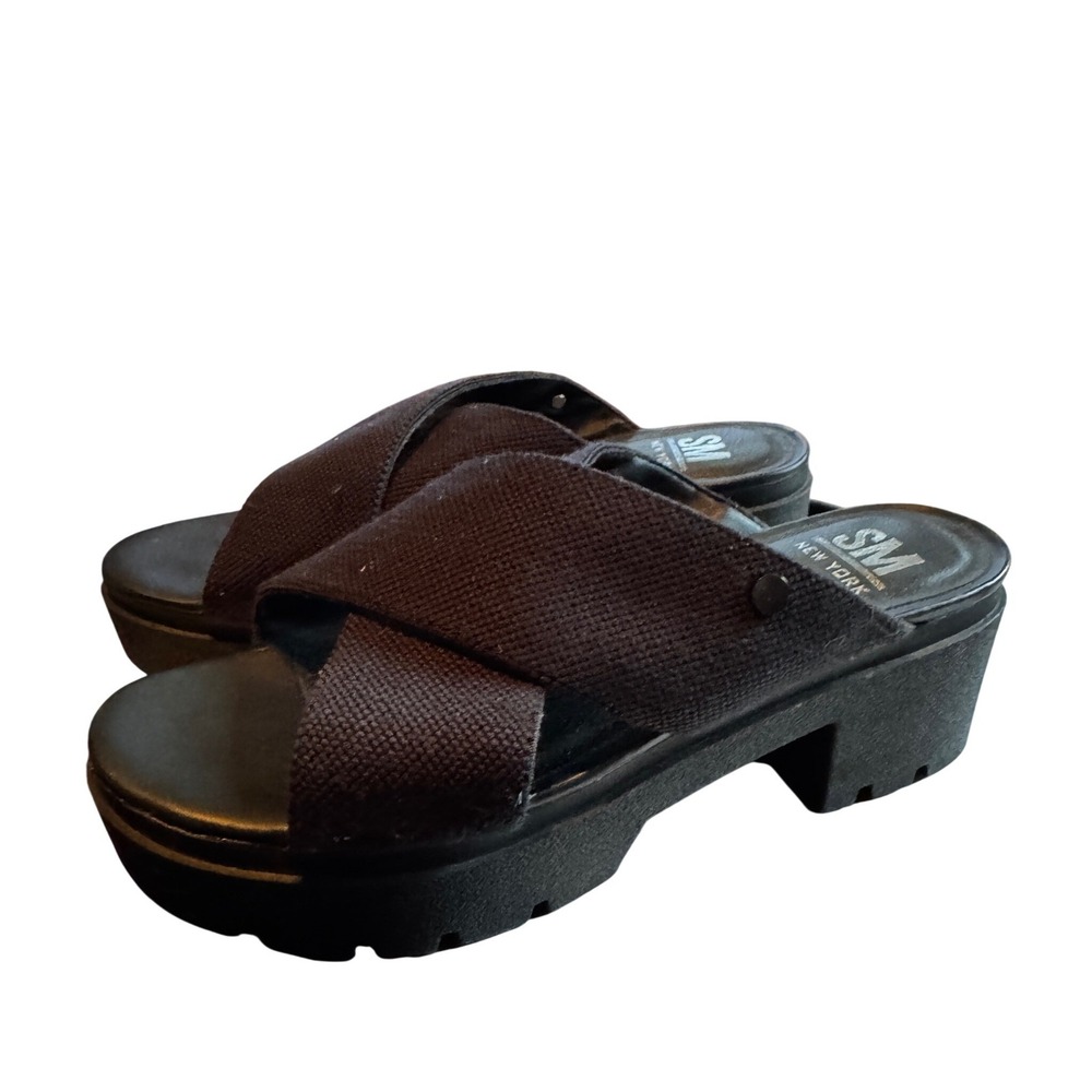 SM New York Stacy Platform Sandals 8 Black Crisscross Lug Sole Grunge Goth - Picture 10 of 10